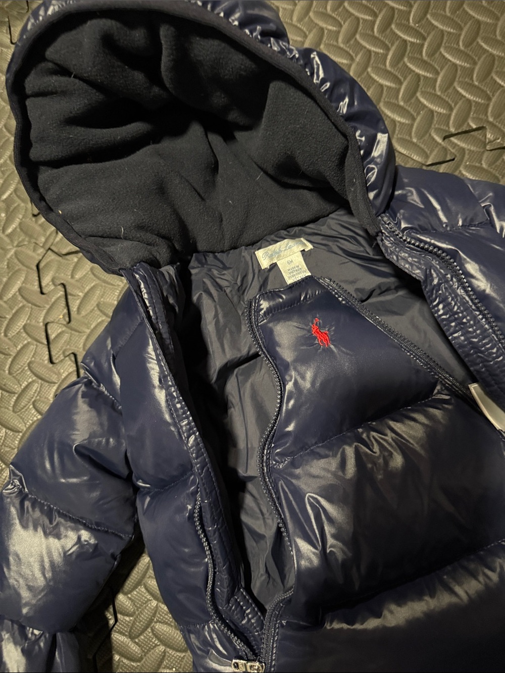 Ralph Lauren Navy Hooded Snow Suit with Red Polo Emblem